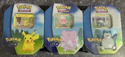 FACTORY SEALED 2022 Pokemon GO Tins. Set of ALL 3: Pikachu/Blissey/Snorlax - Image 1