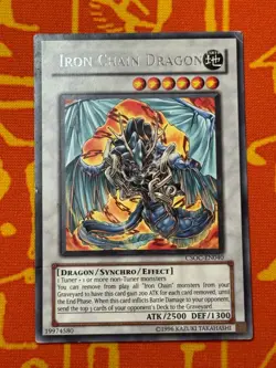 YUGIOH IRON CHAIN DRAGON RARE HEAVY PLAY CSOC-EN040 - Image 1