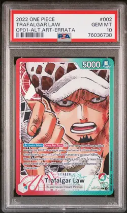 2022 ONE PIECE OP01-ROMANCE DAWN ALTERNATE ART-ERRATA #002 TRAFALGAR LAW PSA 10 - Image 1