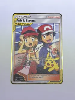 Pokemon Ash & Serena Tag Team Gold Metal Fan Art Card Collectible/Gift/Display - Image 1