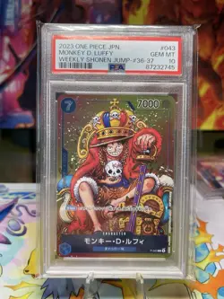 PSA10 One Piece Card Game Japanese Monkey D. Luffy Weekly Shonen Jump P-043 P - Image 1