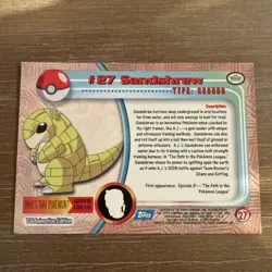Pokemon Topps SANDSHREW Card #27 Rare Holo Foil Textured NM TV Animation Edition - Image 2