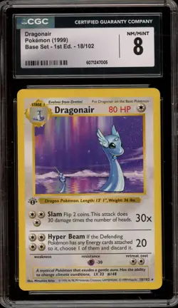Pokemon Dragonair Base Set Shadowless 1st Edition Rare #18 CGC 8 - Image 1