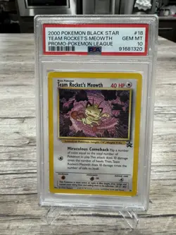 2000 POKEMON PROMO BLACK STAR POKEMON LEAGUE #18 TEAM ROCKET'S MEOWTH PSA 10 - Image 1