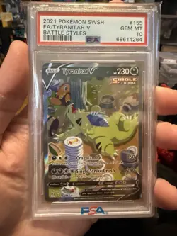 2021 POKEMON SWORD & SHIELD BATTLE STYLES #155 FULL ART/TYRANITAR V PSA 10 - Image 1