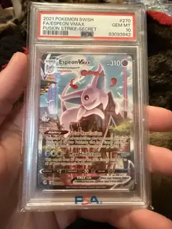 PSA 10 Espeon VMAX #270 Holo Fusion Strike Secret Alt Art Rare Pokemon 2021 - Image 1