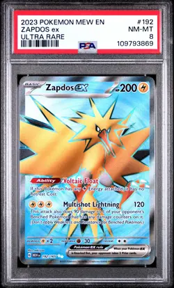 2023 POKEMON MEW EN-151 ULTRA RARE #192 ZAPDOS EX PSA 8 - Image 1