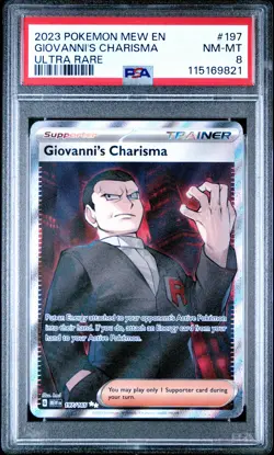 2023 POKEMON MEW EN-151 ULTRA RARE #197 GIOVANNI'S CHARISMA PSA 8 - Image 1