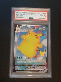 Pokemon Celebrations Surfing Pikachu VMAX PSA 10 Gem Mint Holo Rare Card 009/025 - Image 1