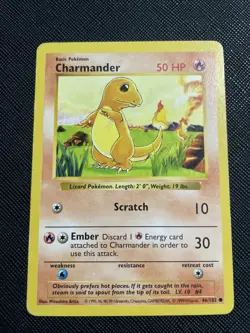 Charmander 46/102 Pokemon Base Set Shadowless Played Single Card TCG Damage - Image 1