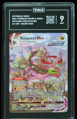 2021 Rayquaza VMAX #218 Evolving Skies TAG 9 Pokemon Card - Image 1