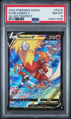 2022 POKEMON SWORD & SHIELD SILVER TEMPEST #TG14 FULL ART/BLAZIKEN V PSA 8 - Image 1