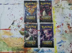 Pokemon TCG Hidden Fates Booster Packs x4 - Complete Art Set w/ Sleeves - Image 1