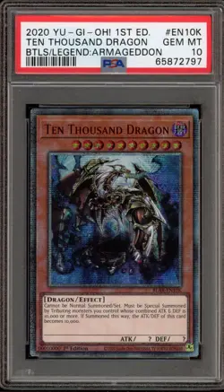 Yu-Gi-Oh! Ten Thousand Dragon Battles Of Legend Arm. 1st Ed BLAR-EN10K PSA 10 - Image 1