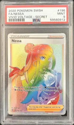 2020 Pokemon Nessa Full Art SWSH Rainbow Secret Rare Card #196/185 PSA 9 MINT - Image 1