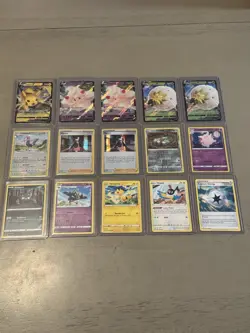 2020 Pokemon Lot (15 Cards Total) Pikachu V, Alcremie V, Clefable, Helioptile - Image 1
