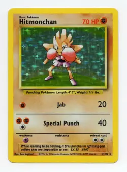 Pokemon TCG Hitmonchan Base Set Holo Unlimited Rare Card 7/102 NM- - Image 1