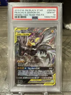 2019 POKEMON SM BLACK STAR PROMO #SM168 FULL ART/PIKACHU & ZEKROM GX PSA 10 - Image 1