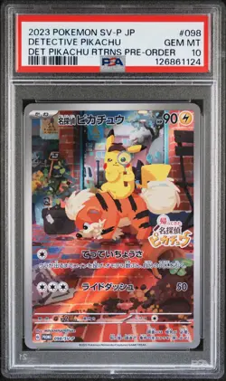 2023 POKEMON JPN SV-P PROMO #098 DETECTIVE PIKACHU PSA 10 - Image 1