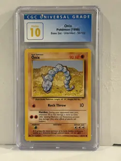 1999 POKEMON BASE SET UNLIMITED #56 ONIX CGC 10 PRISTINE (BLUE LABEL) - Image 1