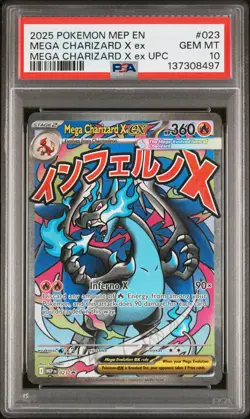 2025 POKEMON MEP EN-ME BLACK STAR PROMO #023 MEGA CHARIZARD X EX PSA 10 - Image 1