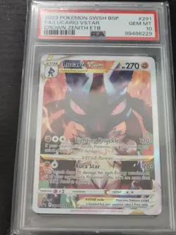 PSA 10 GEM MINT Lucario VSTAR Promo SWSH291 Crown Zenith ETB Pokemon Card - Image 1