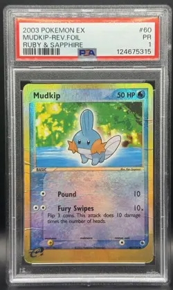 Pokemon TCG PSA 1 Poor Mudkip Reverse Holo Ruby and Sapphire 60/109 *POP 1* - Image 1