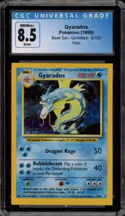 Pokemon Gyarados Base Set Unlimited Holo Rare #6 SQUARE CUT ERROR CGC 8.5 - Image 1
