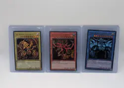 Yugioh Egyptian God Cards Full Set Slifer, Ra Obelisk Blue Eyes Dark Magician - Image 1