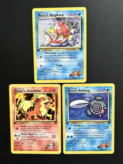 Pokemon Cards - Misty’s Magikark & Poliwag + Growlithe 1st Edition Gym Challenge - Image 1