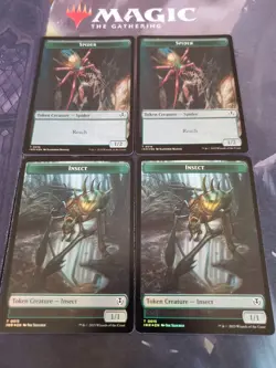 Mtg. 2x Spider / Insect Double-Sided Tokens. Foil. Innistrad Remastered. Nm - Image 1