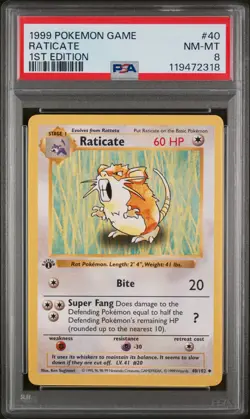 1999 Pokemon Game #40 Raticate PSA 8 1st Edition - Image 1