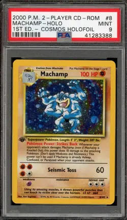 Pokemon Machamp Base Set 1st Edition 2-Player CD-Rom Cosmos Holo Rare #8 PSA 9 - Image 1