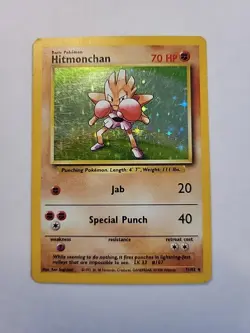 Pokemon TCG Hitmonchan Unlimited Rare Holo Card Base Set 007/102 LP - Image 1