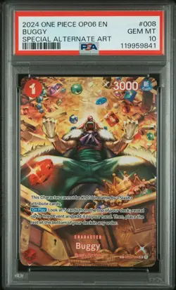 2024 ONE PIECE OP06-WINGS OF THE CAPTAIN SPECIAL ALTERNATE ART #008 BUGGY PSA 10 - Image 1