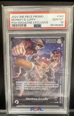 PSA 10 GEM MINT Monkey D Luffy PSA Magazine Promo Holo One Piece Card #OP05-060 - Image 1