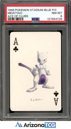 Pokemon 1998 Mewtwo Ace Of Clubs Pokemon Stadium Blue Playing Card PSA 8 - Image 1
