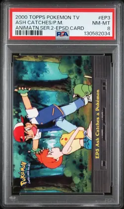 2000 TOPPS POKEMON TV ANIMATION SER 2 EPISODE CARDS ASH CATCHES A POKEMON PSA 8 - Image 1