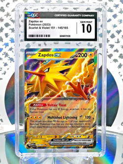 CGC 10 Zapdos EX 145/165 Scarlet & Violet 151 Full Art Double Rare Pokemon Card - Image 1