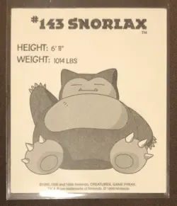 Vintage 1999 Nintendo Pokemon Snorlax #143 Card (Non-Holo) - Image 2