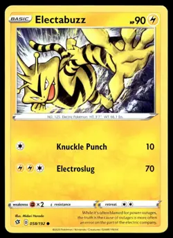 Electabuzz 58/192 Pokemon Card Rebel Clash Common 90 HP Near Mint K19 - Image 1