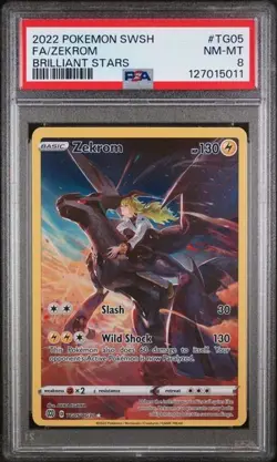 2022 POKEMON SWORD & SHIELD BRILLIANT STARS #TG05 FA/ZEKROM - PSA 8 - Image 1