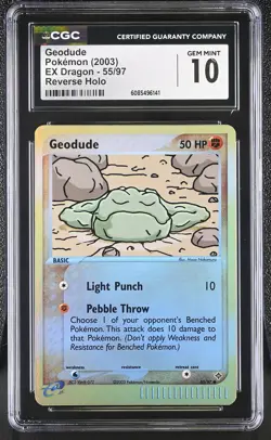 CGC 10 GEM MINT Geodude 2003 EX Dragon 55/97 Reverse Holo Pokemon Card - Image 1