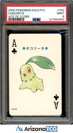 Pokemon 2000 Chikorita #152 Ace Of Clubs Pokemon Gold Playing Card PSA 9 - Image 1