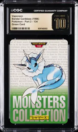 1996 POKEMON BANDAI CARDDASS PART 2 GREEN CARD #134 VAPOREON CGC 10 PRISTINE - Image 1