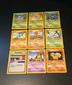 Pokemon TCG Vintage Base Set Card Abra Nidoran Diglett Vulpix Tangela Trainer NM - Image 1