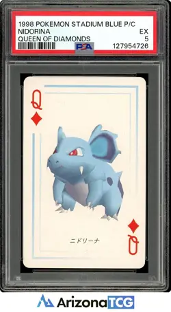 Pokemon 1998 Nidorina Queen of Diamonds Pokemon Stadium Blue Playing Card PSA 5 - Image 1