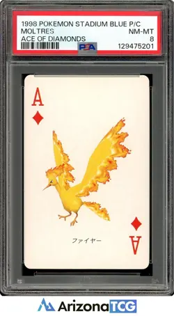 Pokemon Stadium 1998 Moltres Ace of Diamonds Blue Playing Card Japanese PSA 8 - Image 1