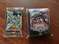 YUGIOH NEURON SUPER STARSLAYER SLEEVES + ZUES FIELD CENTER CARD - Image 1
