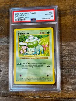 POKEMON 1999 Shadowless BULBASAUR #44 PSA 8 RARE - Image 1